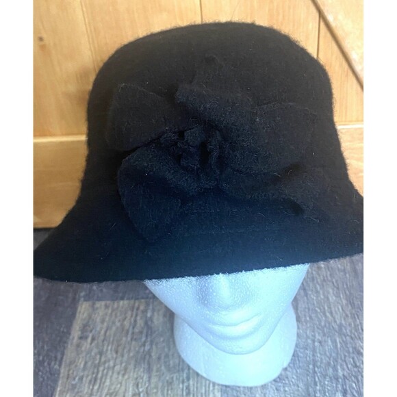 San Diego Hat Company Women’s Black Wool Cloche Hat Flower Accent One Size - Picture 2 of 10
